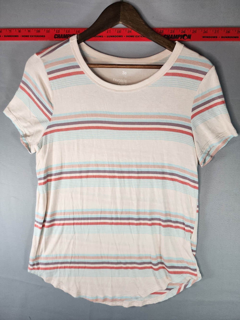 SO Cream Short Sleeve Tee with Red and Light Blue Stripes